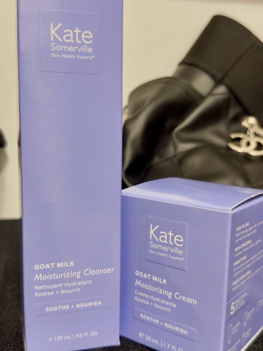 Kate Somerville Lavender-Blue Goat Milk Moisturizing Cleanser & Cream Packaging